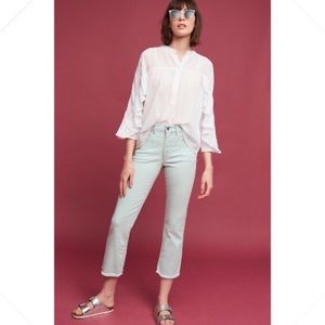 Pilcro Anthro Mint Frayed Raw Hem Cropped Jeans